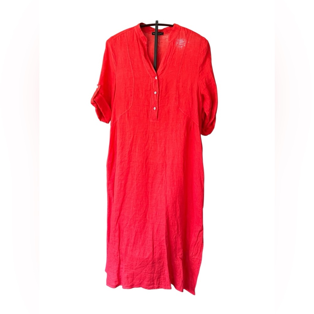 Bright Red Buttoned Tunic Dress